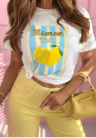 T-Shirt z nadrukiem w paski Limon Gelato biało-Rosa