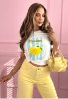 Baumwoll-T-Shirt mit Streifenmuster Limon Gelato weiß-Himmelblau