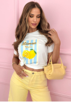 T-shirt z nadrukiem w paski Limon Gelato biało-różowy