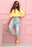 Hose Jeans mom fit z naszywkami Place Like This Blau