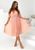 Tiulowa Kleid midi z paskiem Lace Vibes Puderrosa