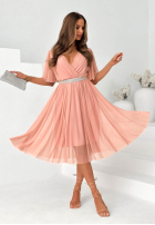 Tiulowa Kleid midi z paskiem Lace Vibes Puderrosa
