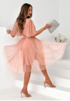 Tiulowa Kleid midi z paskiem Lace Vibes Puderrosa