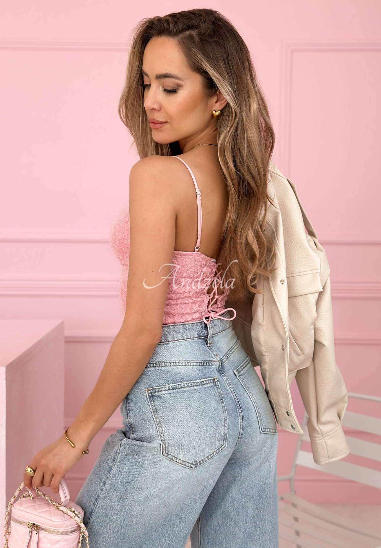 Spitzen-Korsett-Top mit Trägern Sunny Lace Rosa