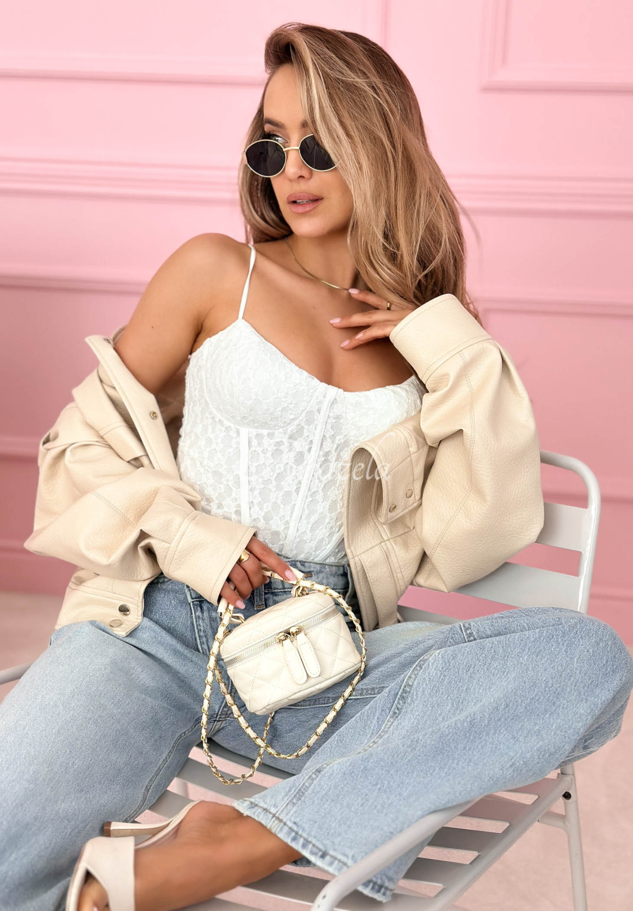 Sunny Lace ecru lace corset top with straps