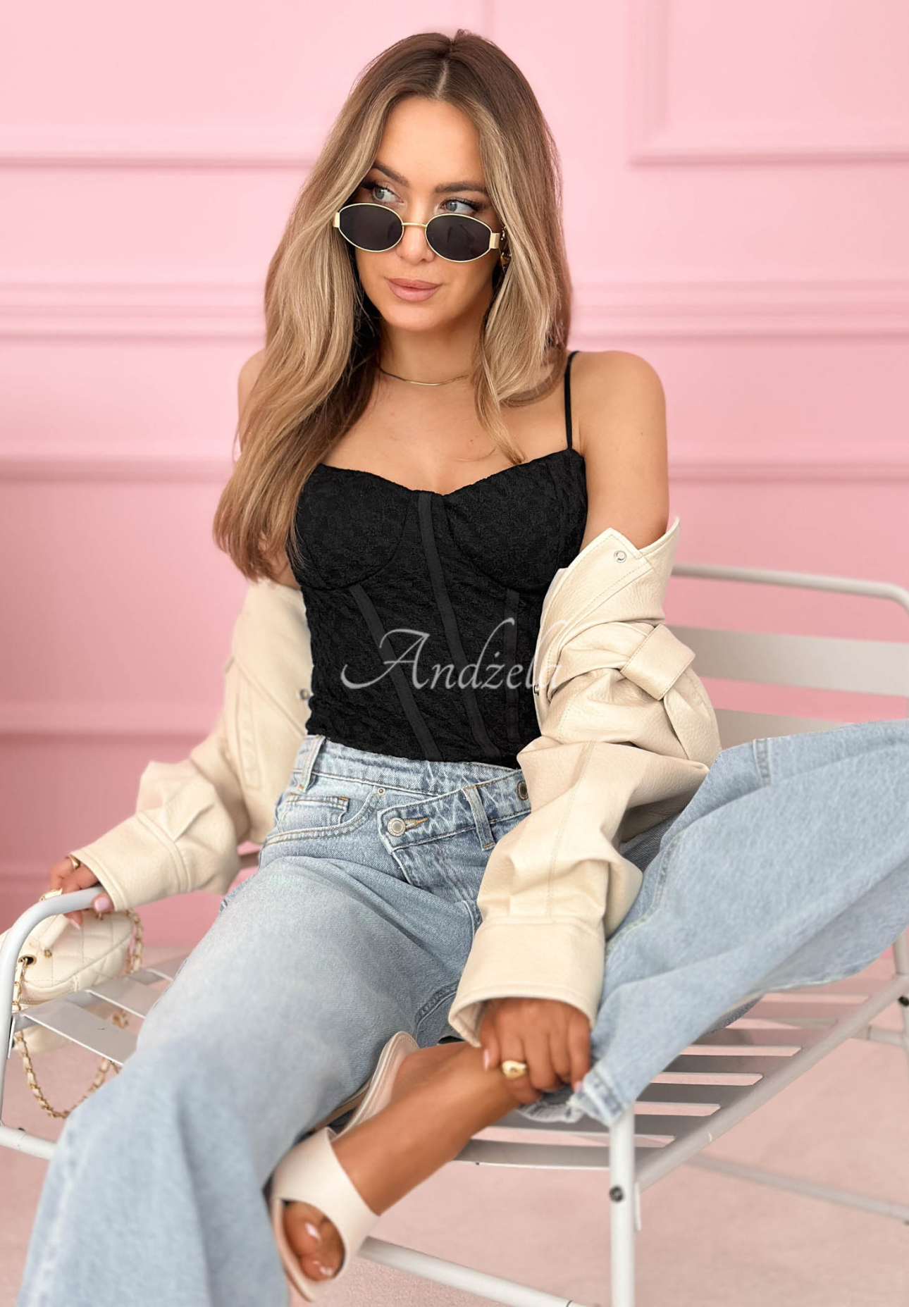 Spitzen-Korsett-Top mit Trägern Sunny Lace Schwarz