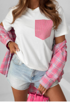 T-shirt z ozdobną kieszenią Jennie ecru