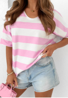 T-Shirt z dekoltem w paski Blaire biało-Rosa