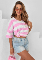 T-Shirt z dekoltem w paski Blaire biało-Rosa