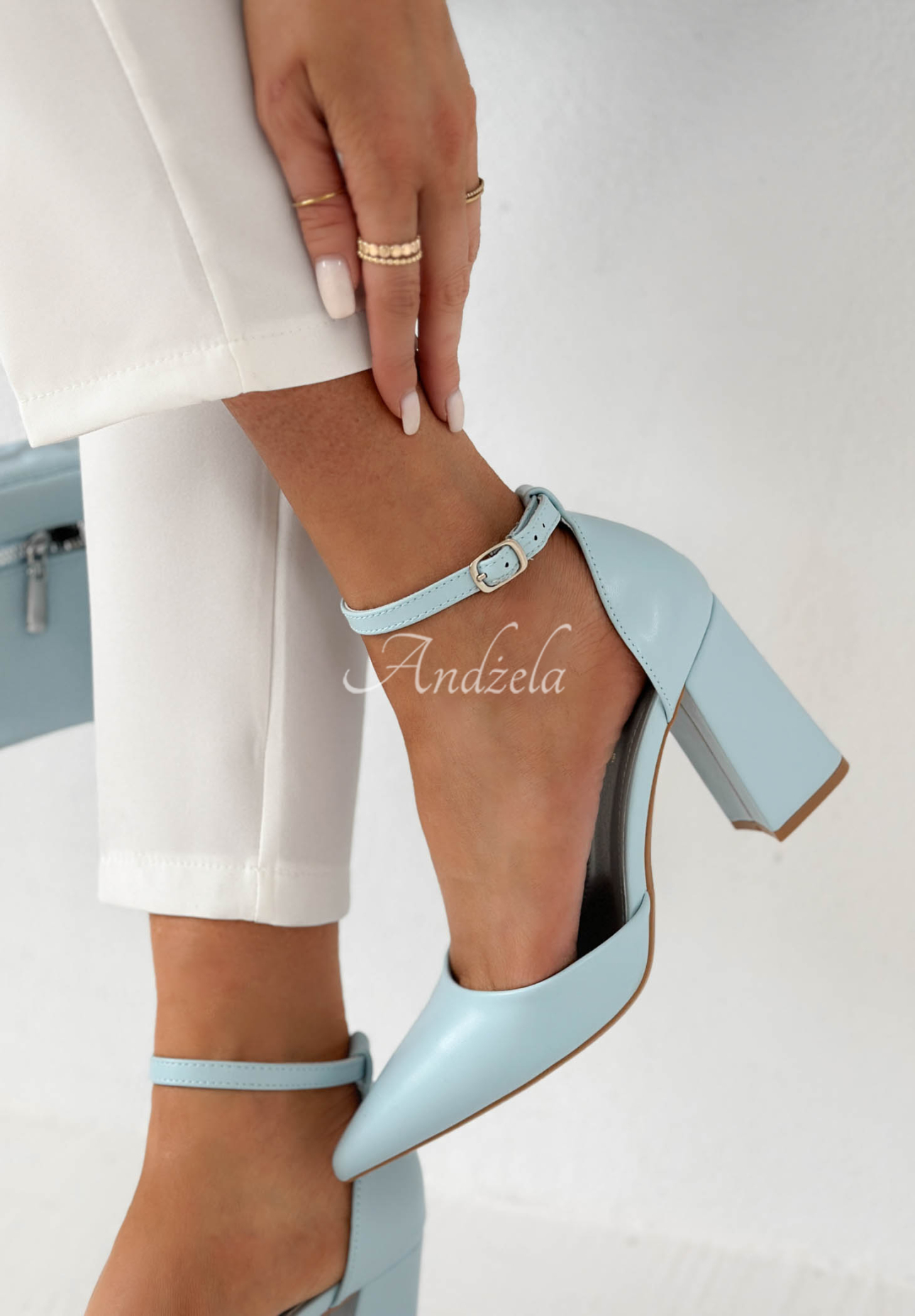 Nefertiti Blue Leather Heeled Sandals