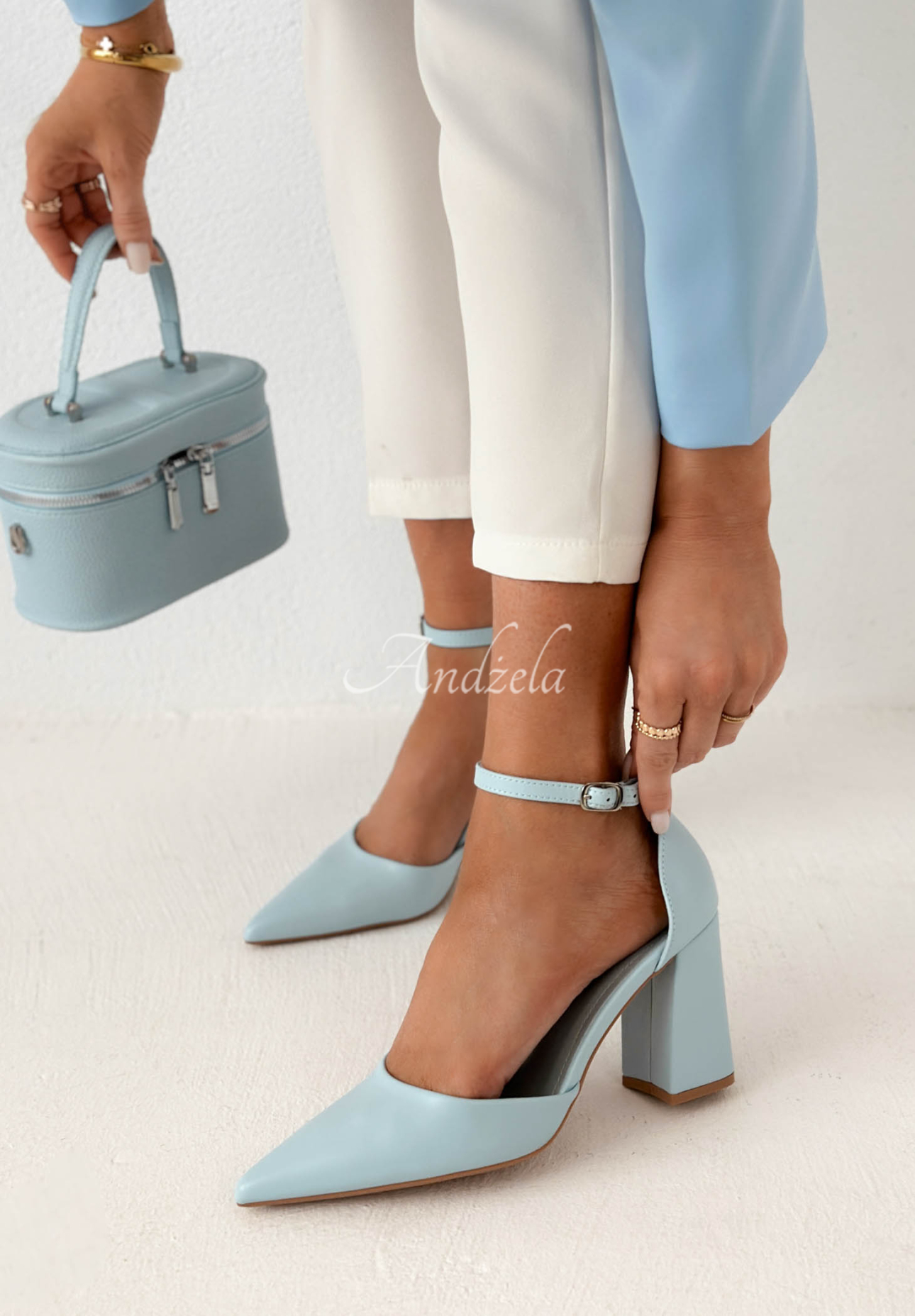 Nefertiti Blue Leather Heeled Sandals