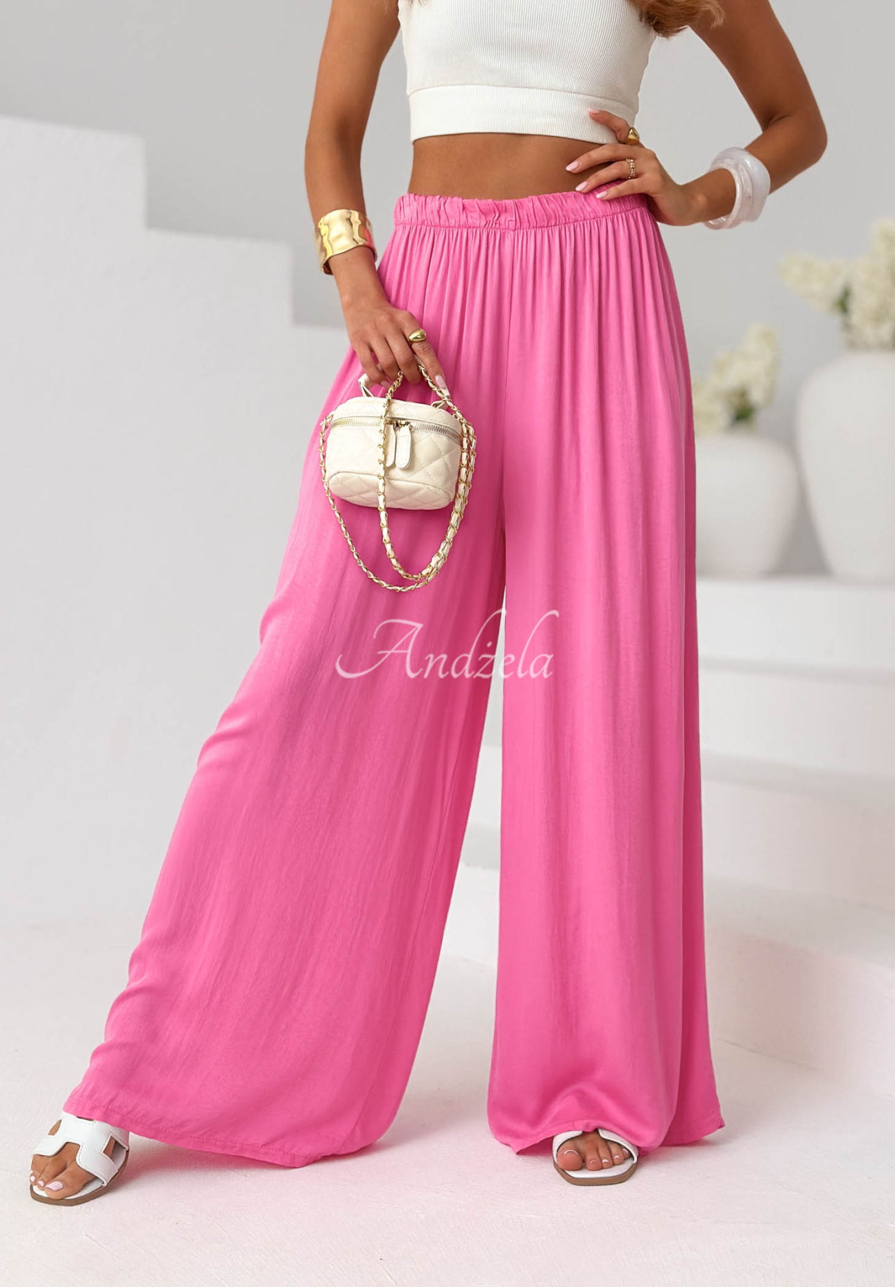 Letter To Summer Pink Wide-Leg Viscose Pants