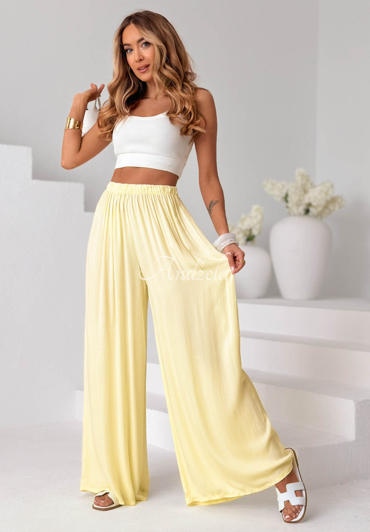 Viskose-Hose wide leg Letter To Summer Gelb