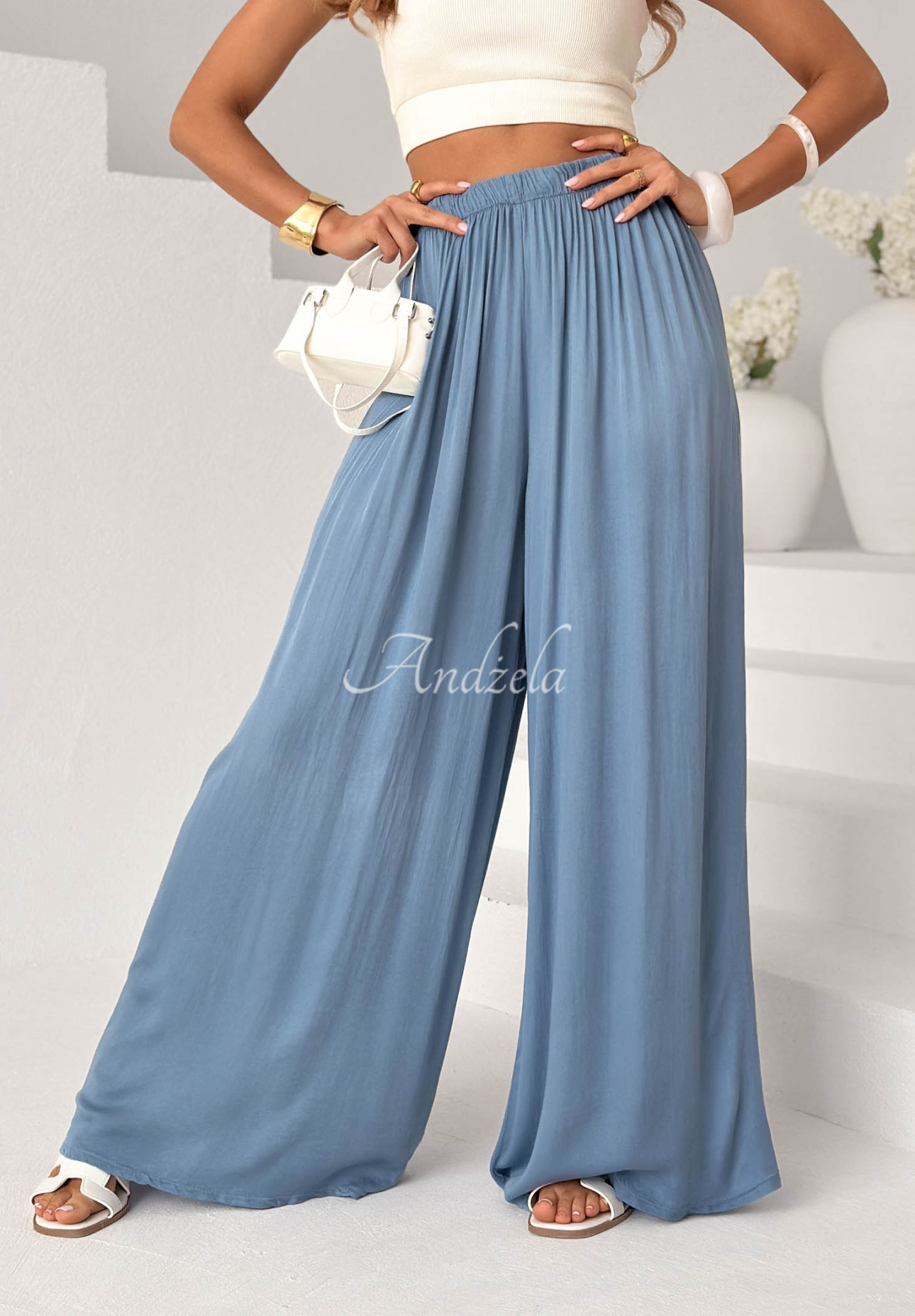 Viskose-Hose wide leg Letter To Summer Hellblau