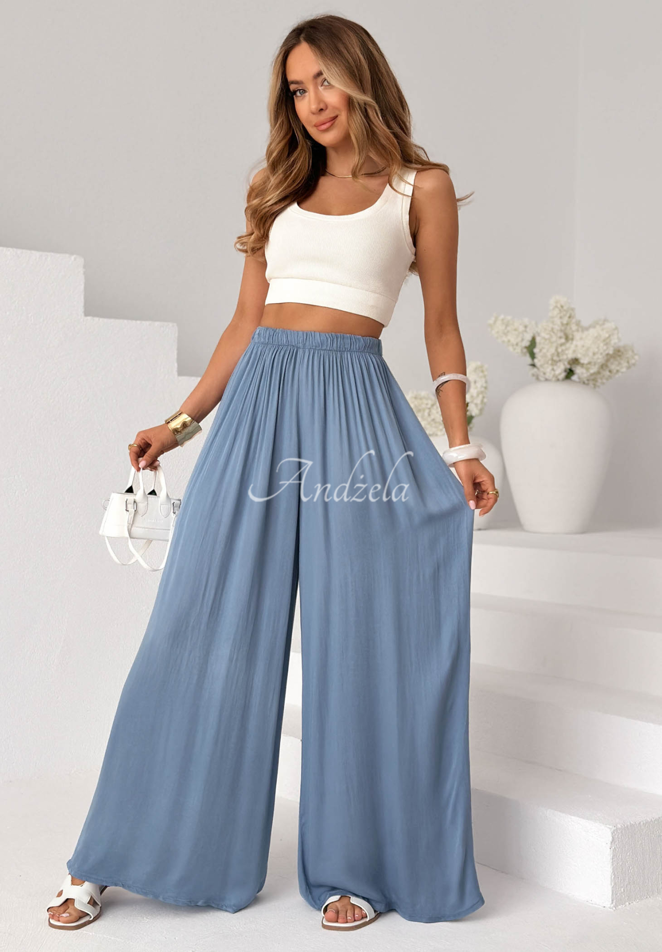 Viskose-Hose wide leg Letter To Summer Hellblau