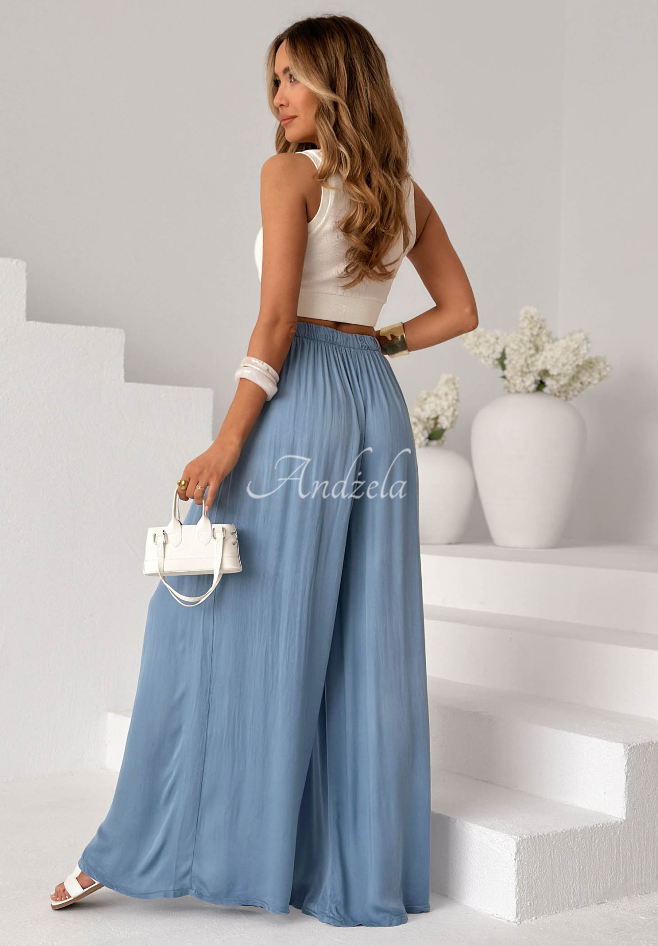 Letter To Summer Blue Wide-Leg Viscose Pants II