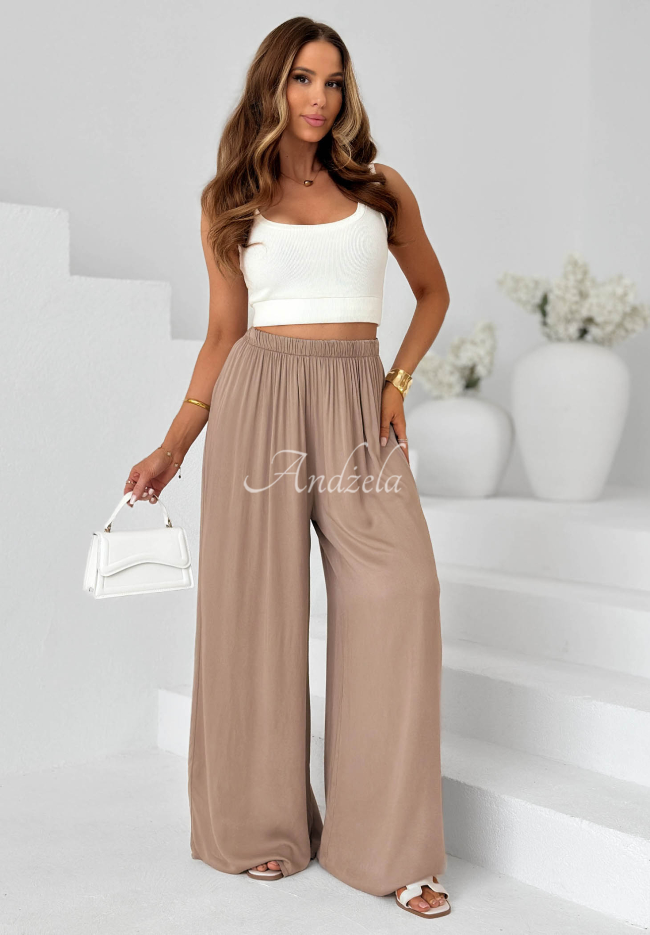 Viskose-Hose wide leg Letter To Summer Mokkafarben