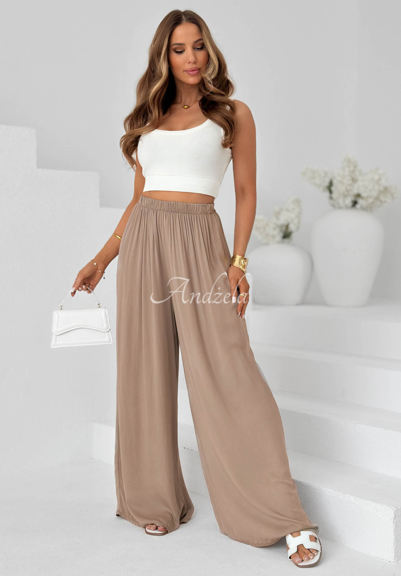 Viskose-Hose wide leg Letter To Summer Mokkafarben