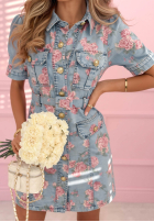 Jeans Kleid mini w róże Rose Secret Hellblau