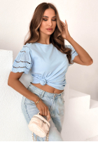 T-Shirt z ażurowymi rękawkami Maritta Puderrosa