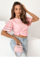 T-Shirt z ażurowymi rękawkami Maritta Puderrosa