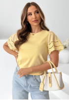 T-Shirt z ażurowymi rękawkami Maritta Puderrosa