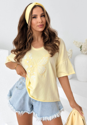Baumwollbluse mit Stickerei Pretty Butterfly Gelb