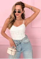 Gorsetowy top na ramiączkach Hello Beautiful Ecru