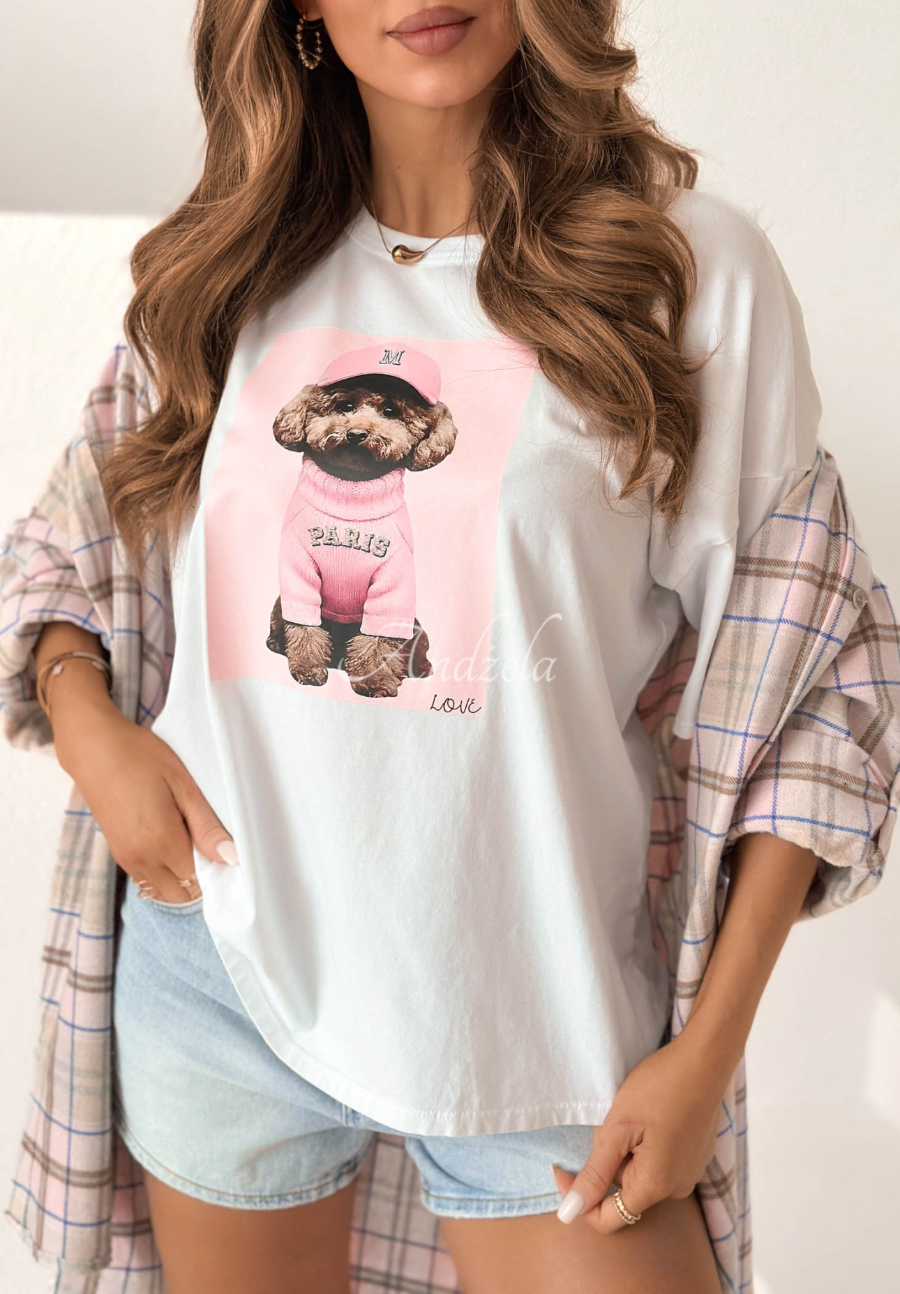 Baumwoll-T-Shirt mit Aufdruck Puppy weiß-Rosa