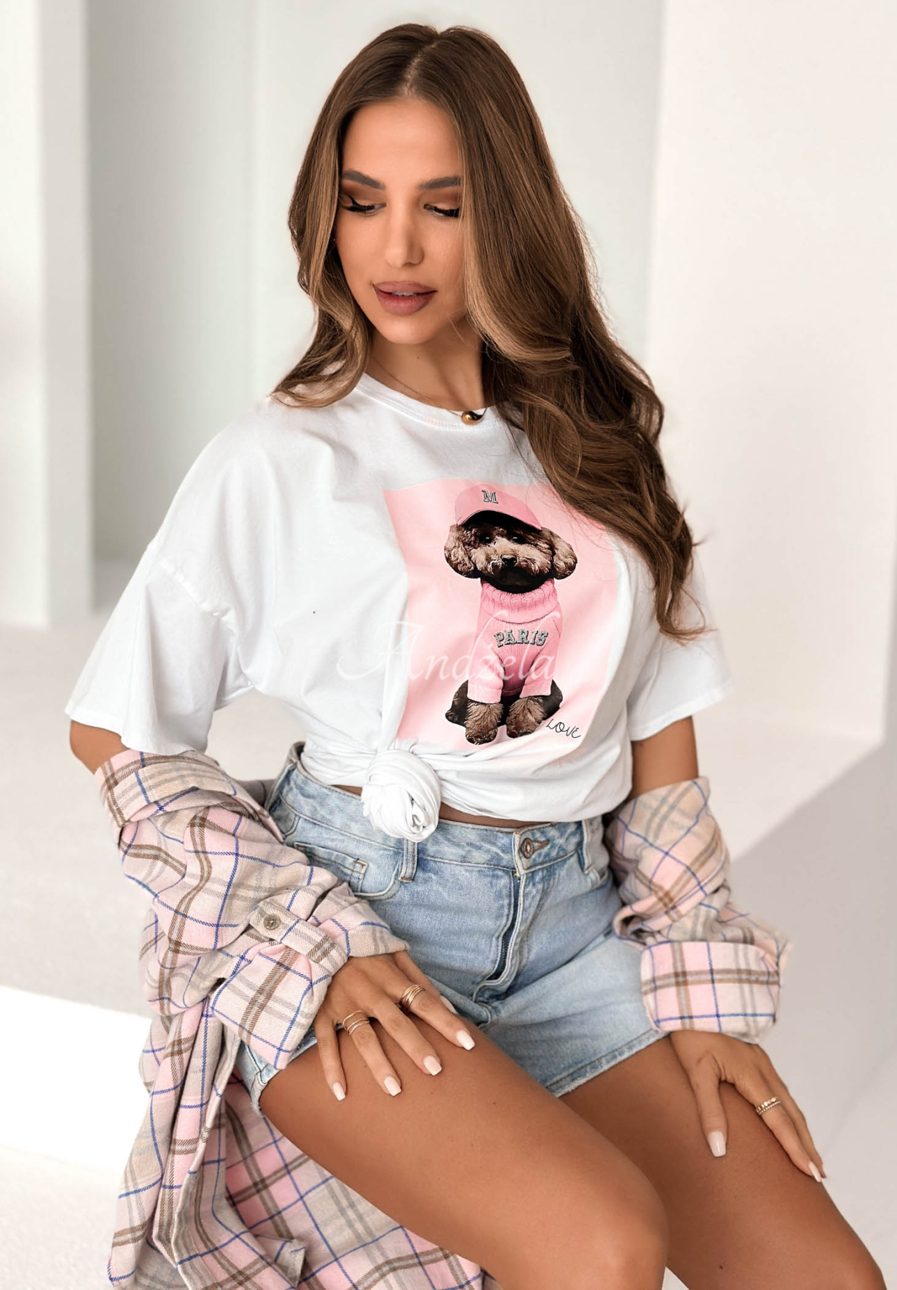 Baumwoll-T-Shirt mit Aufdruck Puppy weiß-Rosa