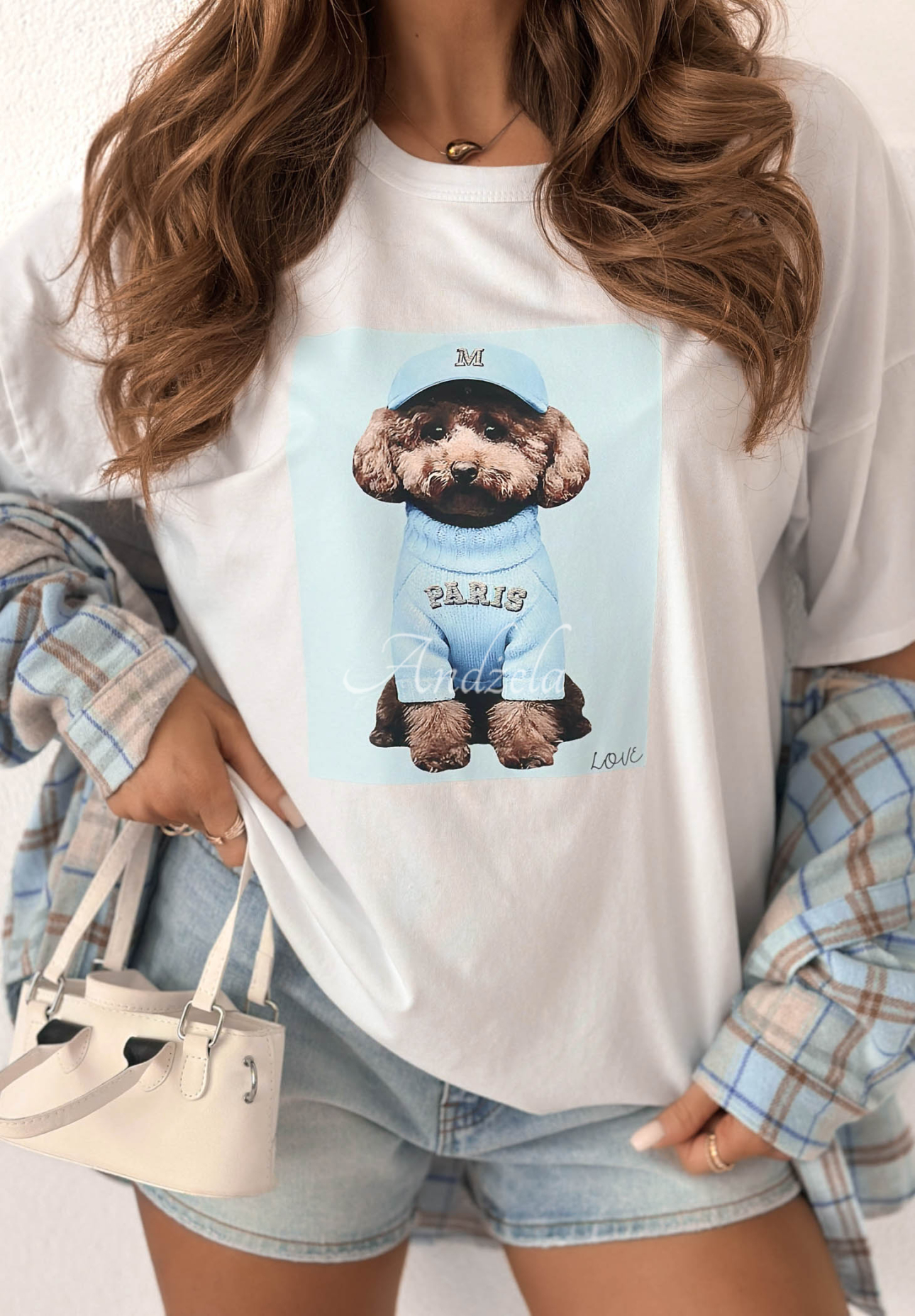 Baumwoll-T-Shirt mit Aufdruck Puppy weiß-Himmelblau