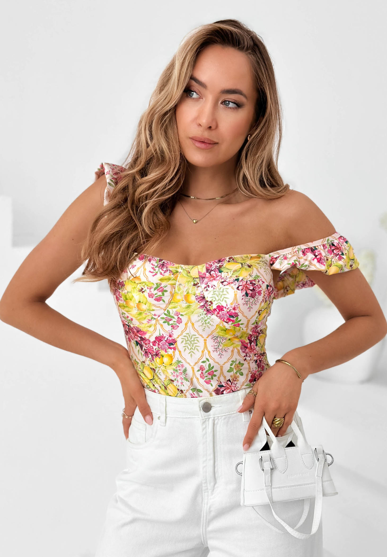 Blossom Ballet Floral Strapless Bodysuit in Powder Pink