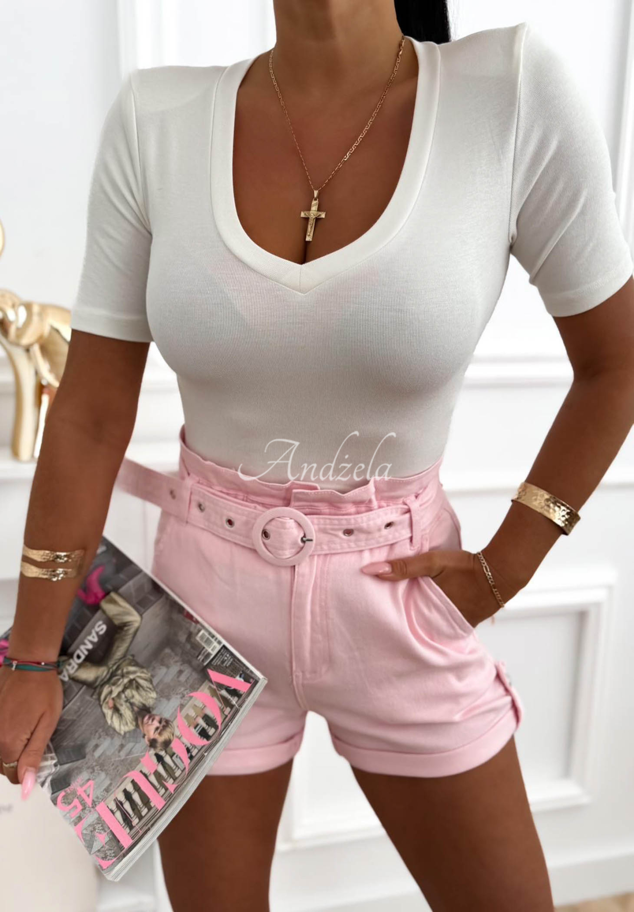 Wiskozowa Bluse na krótki rękaw Just Imagine Ecru