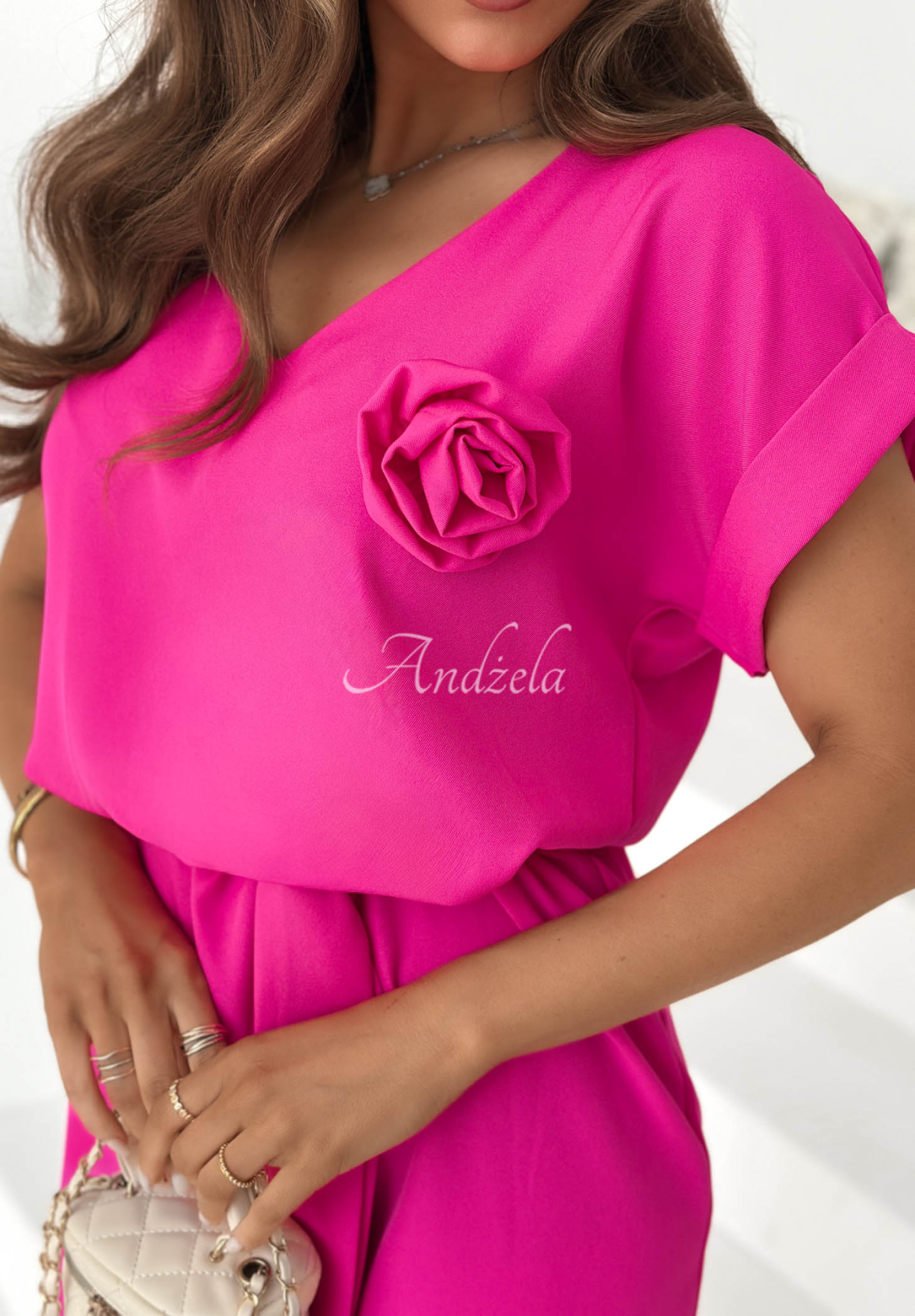 Mini-Kleid mit Blumenmuster und aus Viskose Petal Romance Fuchsia