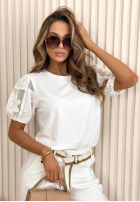 Bluzka z koronkowymi rękawami boho July biała