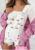 Krótkie Jeans ogrodniczki w truskawki Sweet Berry Weiß