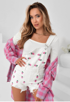 Krótkie Jeans ogrodniczki w truskawki Sweet Berry Weiß