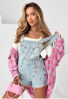 Krótkie Jeans ogrodniczki w truskawki Sweet Berry Weiß