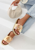 Pantoletten z kwiatami na pasku Floriso Beige