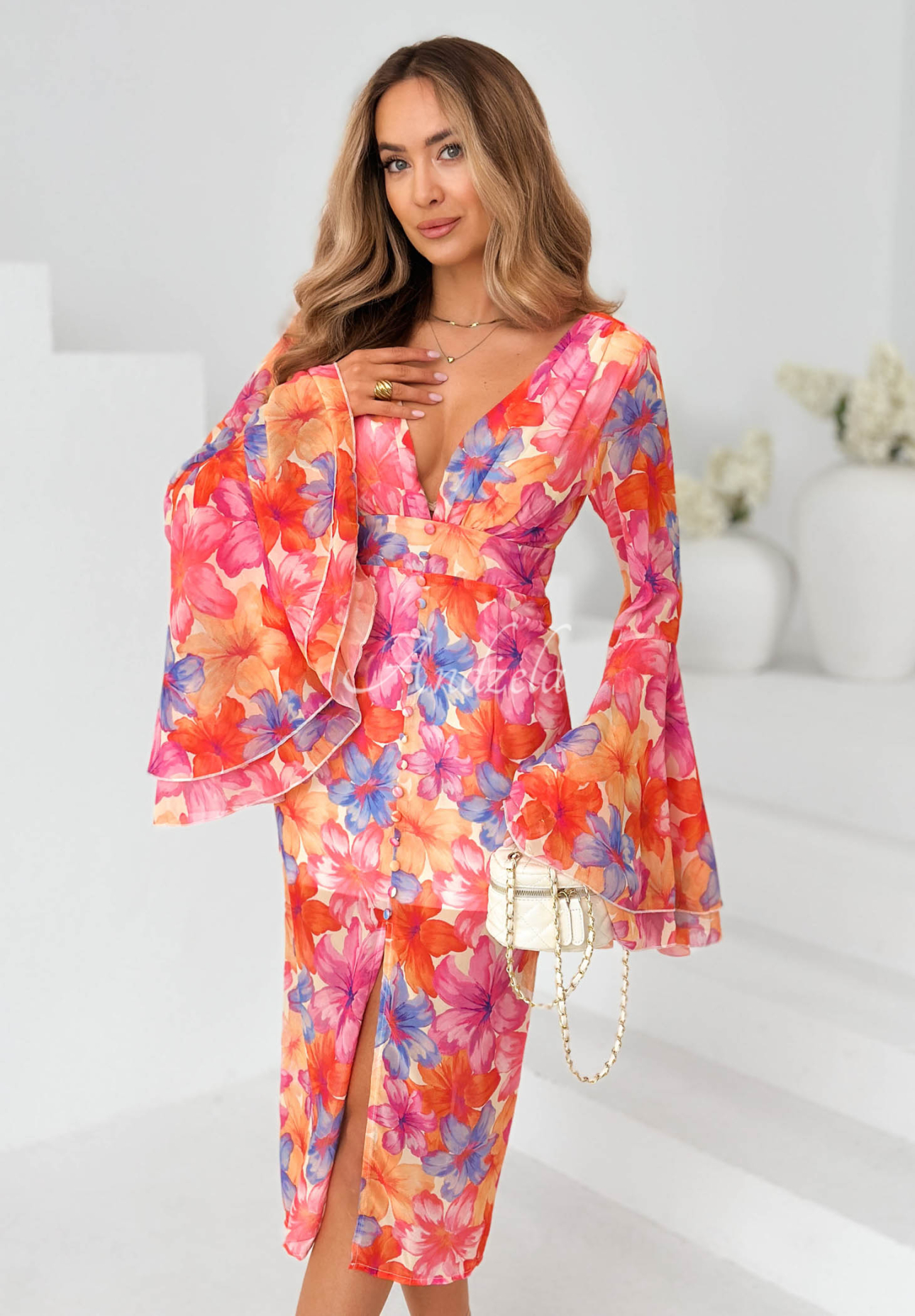 Geblümtes Kleid mit weiten Ärmeln Dreamy Bloom orange-lila