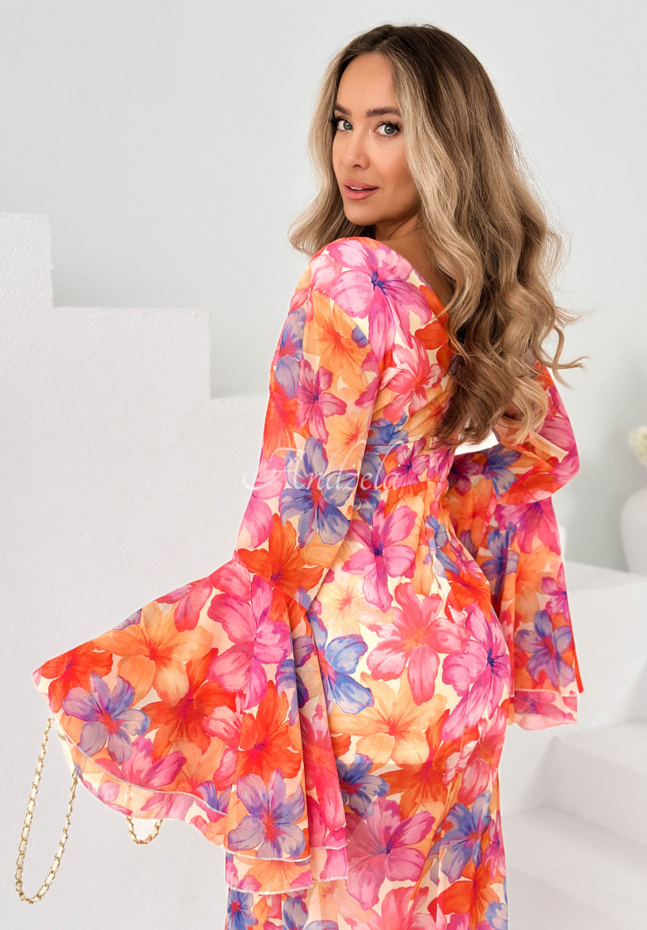 Geblümtes Kleid mit weiten Ärmeln Dreamy Bloom orange-lila