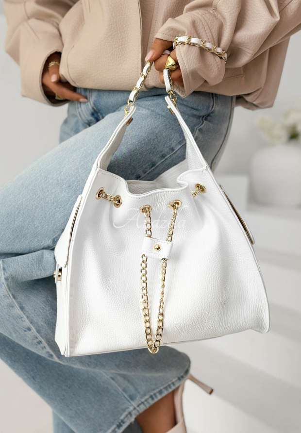 Lederhandtasche mit Ketten Celestia Wei&szlig;