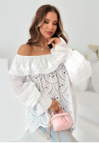 Ażurowa Bluse Kleid im spanischen Stil Summer Seaside Beige