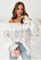 Ażurowa Bluse Kleid im spanischen Stil Summer Seaside Beige