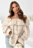 Ażurowa Bluse Kleid im spanischen Stil boho Pretty Sunshine Beige