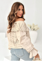 Ażurowa Bluse Kleid im spanischen Stil boho Pretty Sunshine Beige