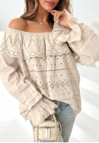 Ażurowa Bluse Kleid im spanischen Stil boho Pretty Sunshine Beige