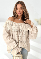 Ażurowa Bluse Kleid im spanischen Stil boho Pretty Sunshine Beige