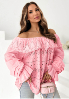 Ażurowa Bluse Kleid im spanischen Stil boho Pretty Sunshine Beige