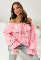 Ażurowa Bluse Kleid im spanischen Stil boho Pretty Sunshine Beige